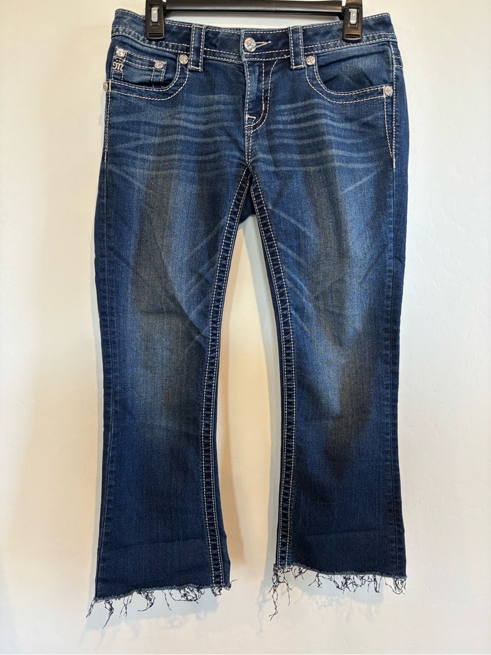 Miss Me Dark Wash Women's Boot Jeans with Raw Hem